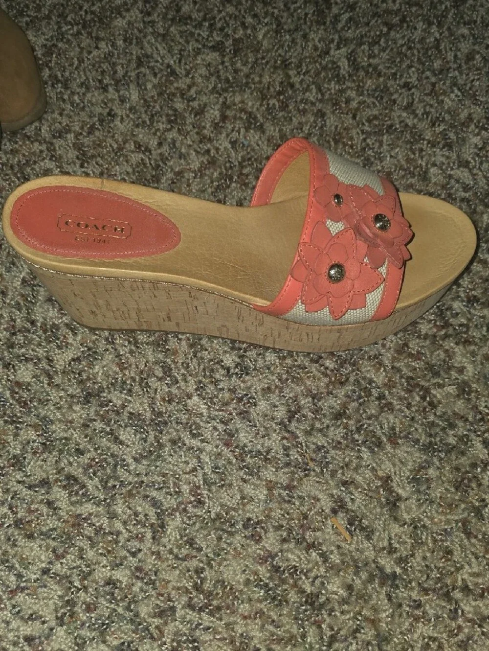 Coach Coral Slide Sandal with Floral Accents